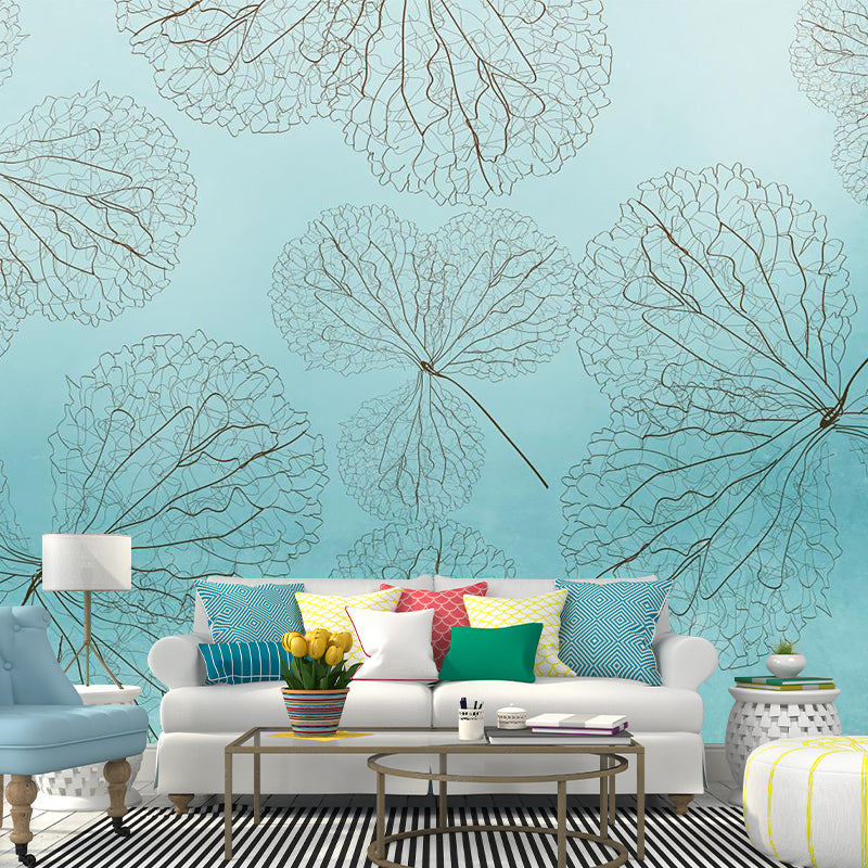 Non-Woven Fabric Waterproof Murals Wallpaper Modern Style Leaves Vine Wall Covering Blue Clearhalo 'Wall Decor' 'Wall Mural' 1185939