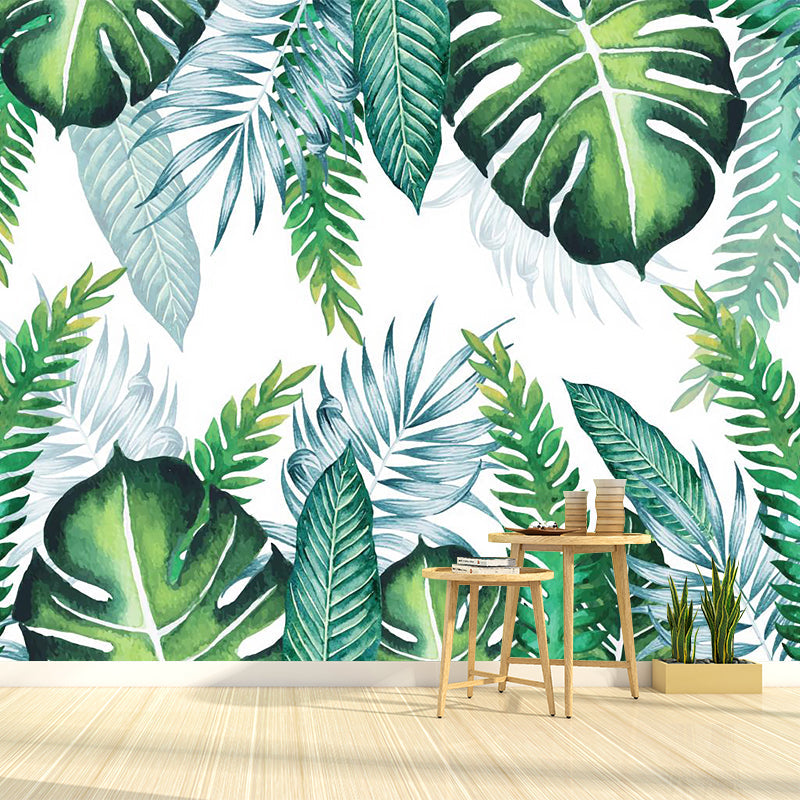 Green Leaves Mural Decal Plant Tropical Moisture Resistant Wall Covering for Bedroom Green Clearhalo 'Wall Decor' 'Wall Mural' 1185949