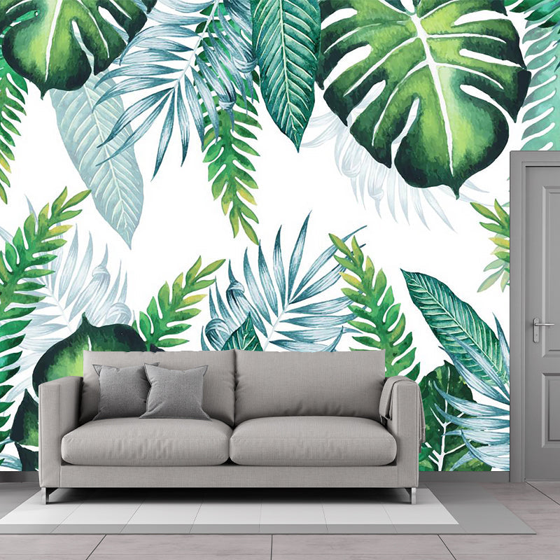 Green Leaves Mural Decal Plant Tropical Moisture Resistant Wall Covering for Bedroom Clearhalo 'Wall Decor' 'Wall Mural' 1185950