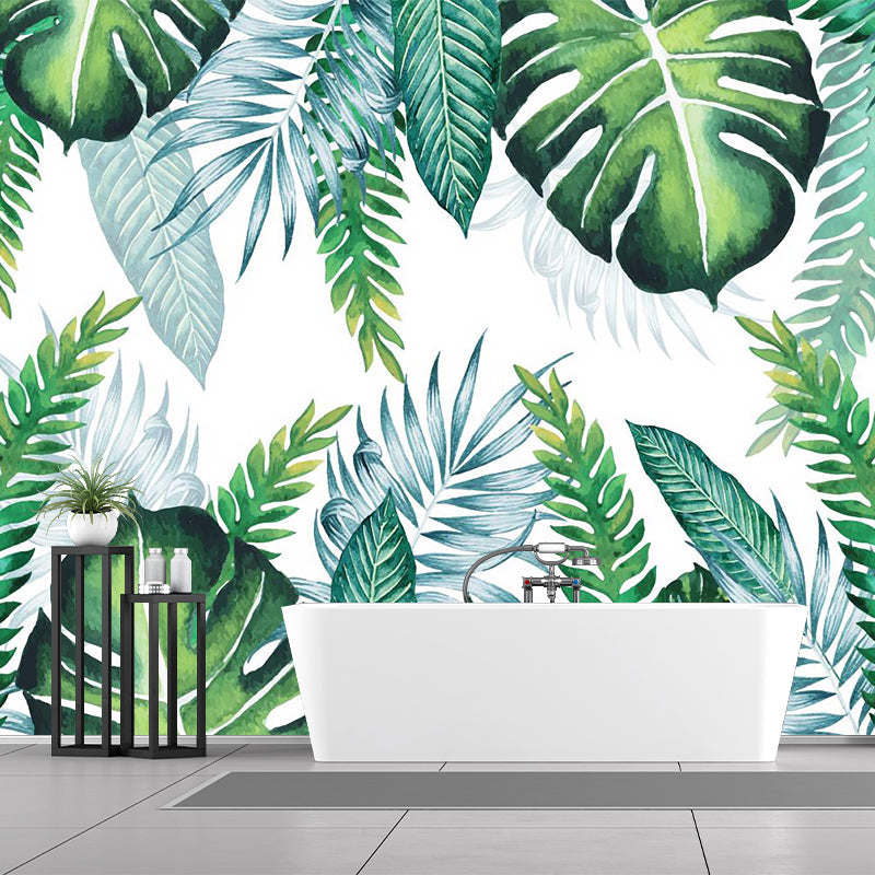 Green Leaves Mural Decal Plant Tropical Moisture Resistant Wall Covering for Bedroom Clearhalo 'Wall Decor' 'Wall Mural' 1185951