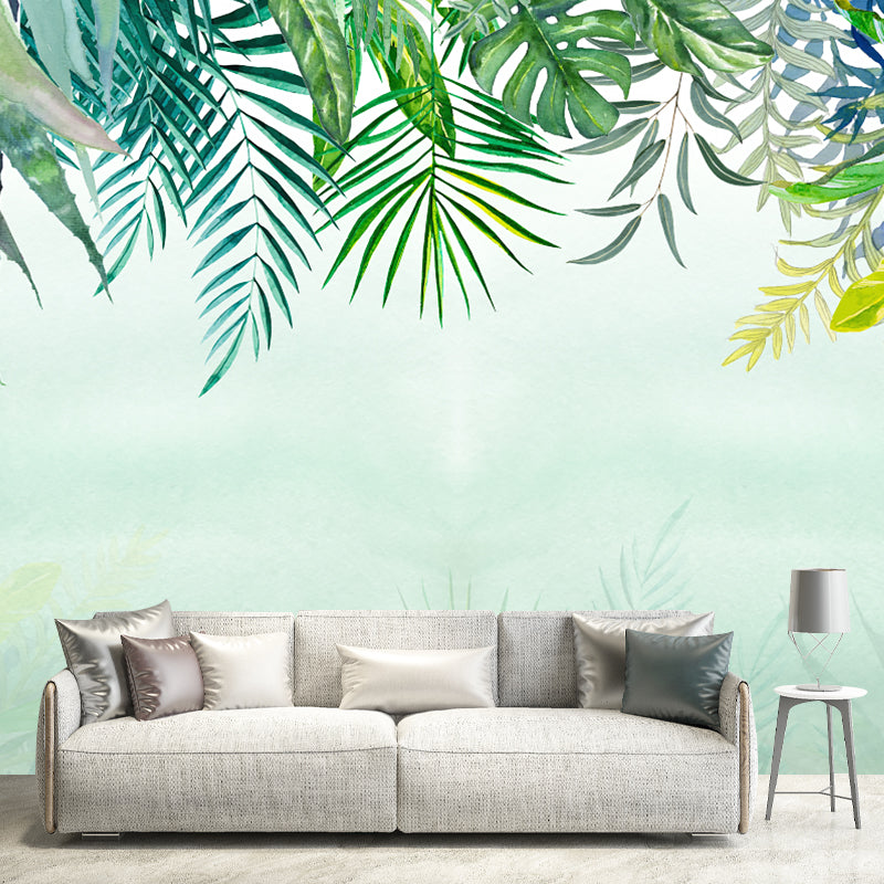 Plant Leaves Wall Murals Tropical Non-Woven Material Wall Art in Green, Waterproof Green Clearhalo 'Wall Decor' 'Wall Mural' 1185954