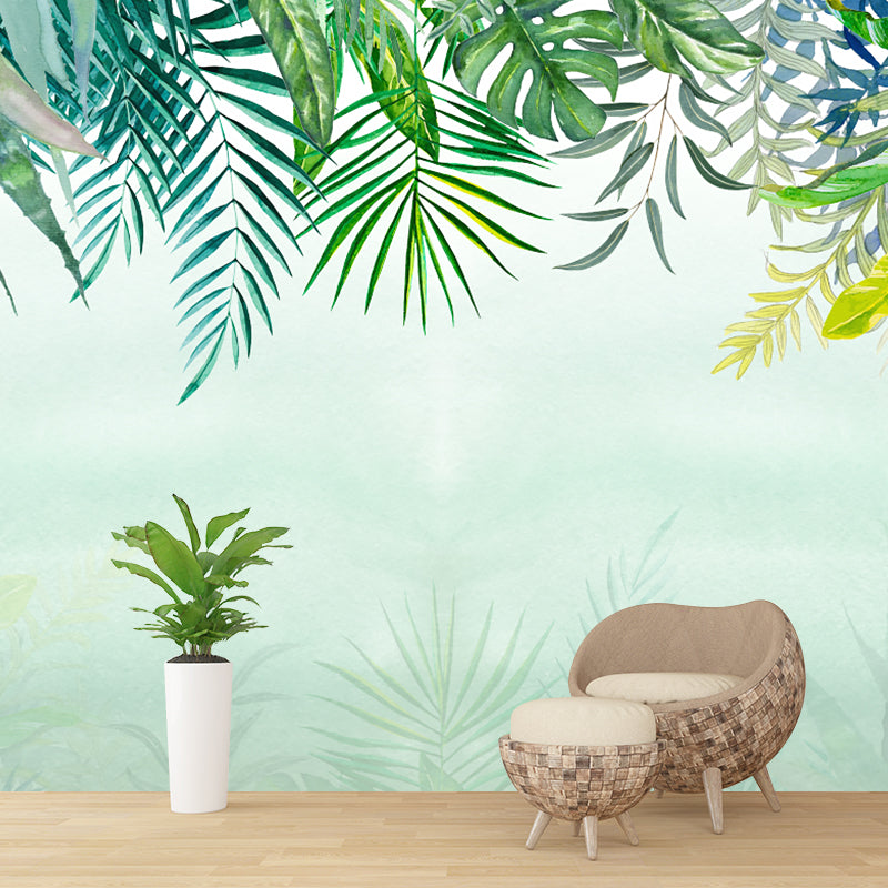 Plant Leaves Wall Murals Tropical Non-Woven Material Wall Art in Green, Waterproof Clearhalo 'Wall Decor' 'Wall Mural' 1185955