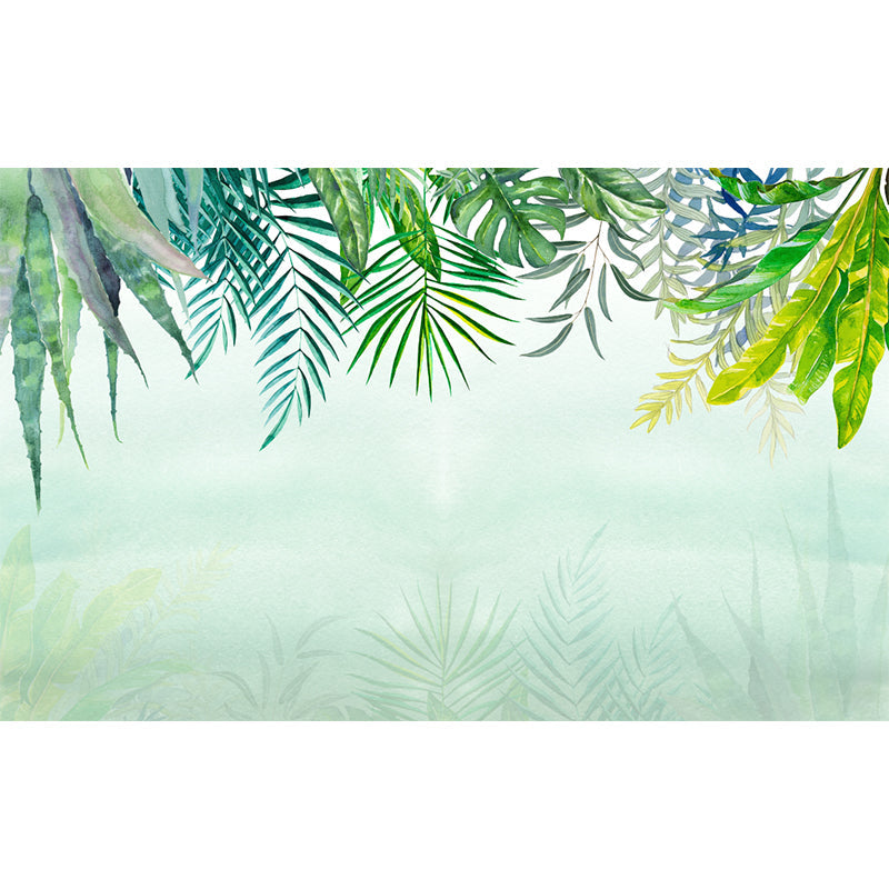 Plant Leaves Wall Murals Tropical Non-Woven Material Wall Art in Green, Waterproof Clearhalo 'Wall Decor' 'Wall Mural' 1185957