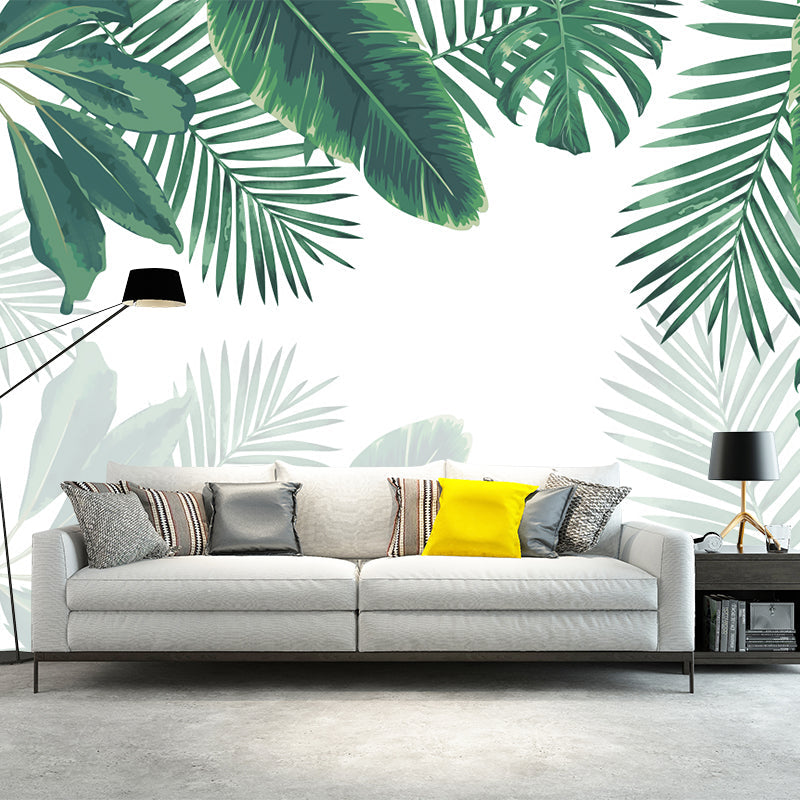 Large Plant Wallpaper Mural Tropical Leaves Wall Decoration in Green for Dorm Room Green Clearhalo 'Wall Decor' 'Wall Mural' 1185959