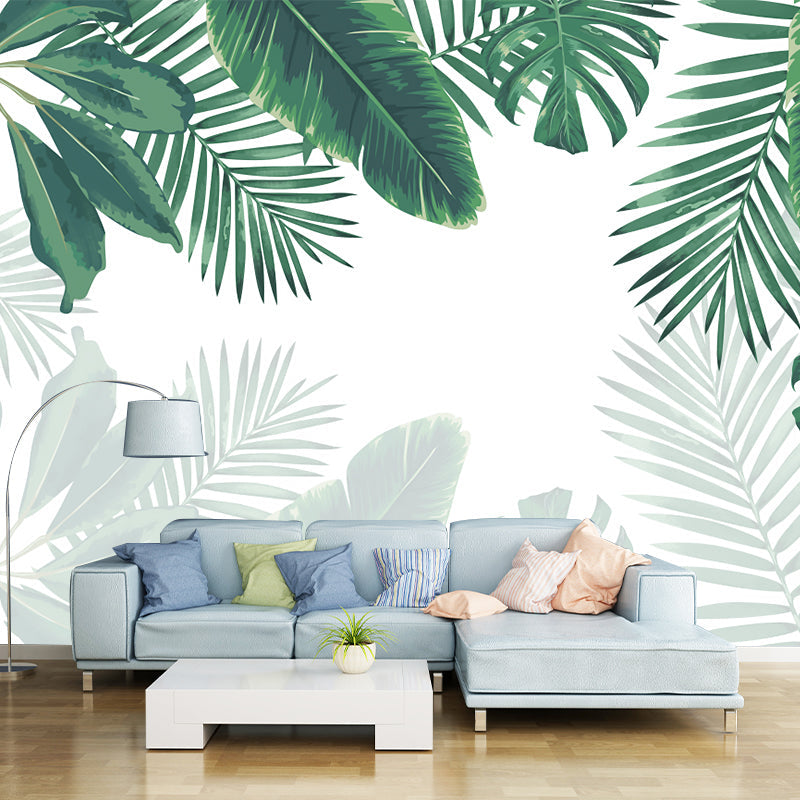 Large Plant Wallpaper Mural Tropical Leaves Wall Decoration in Green for Dorm Room Clearhalo 'Wall Decor' 'Wall Mural' 1185960