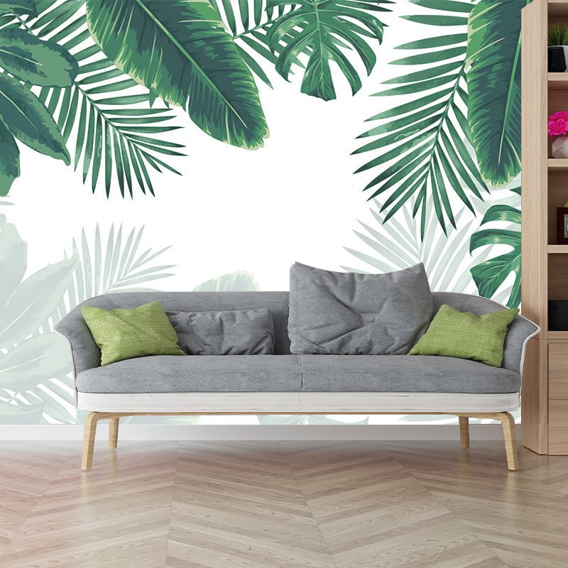 Large Plant Wallpaper Mural Tropical Leaves Wall Decoration in Green for Dorm Room Clearhalo 'Wall Decor' 'Wall Mural' 1185961