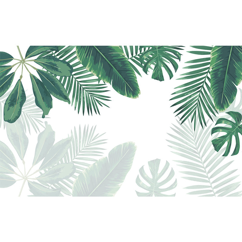 Large Plant Wallpaper Mural Tropical Leaves Wall Decoration in Green for Dorm Room Clearhalo 'Wall Decor' 'Wall Mural' 1185962