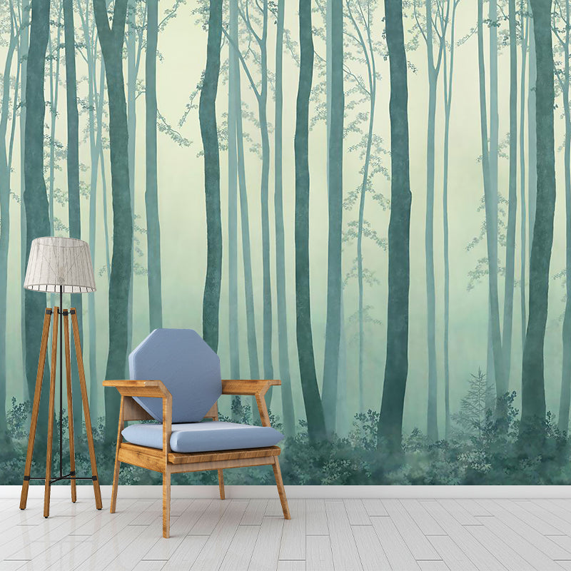 Misty Trees Wall Murals Decal for Living Room Forest Wall Decor, Made to Measure Clearhalo 'Wall Decor' 'Wall Mural' 1185971