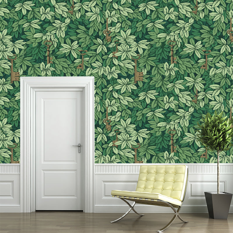 Green Botanix Murals Wallpaper Leaves Modern Moisture Resistant Wall Covering for Home Green Clearhalo 'Wall Decor' 'Wall Mural' 1185974