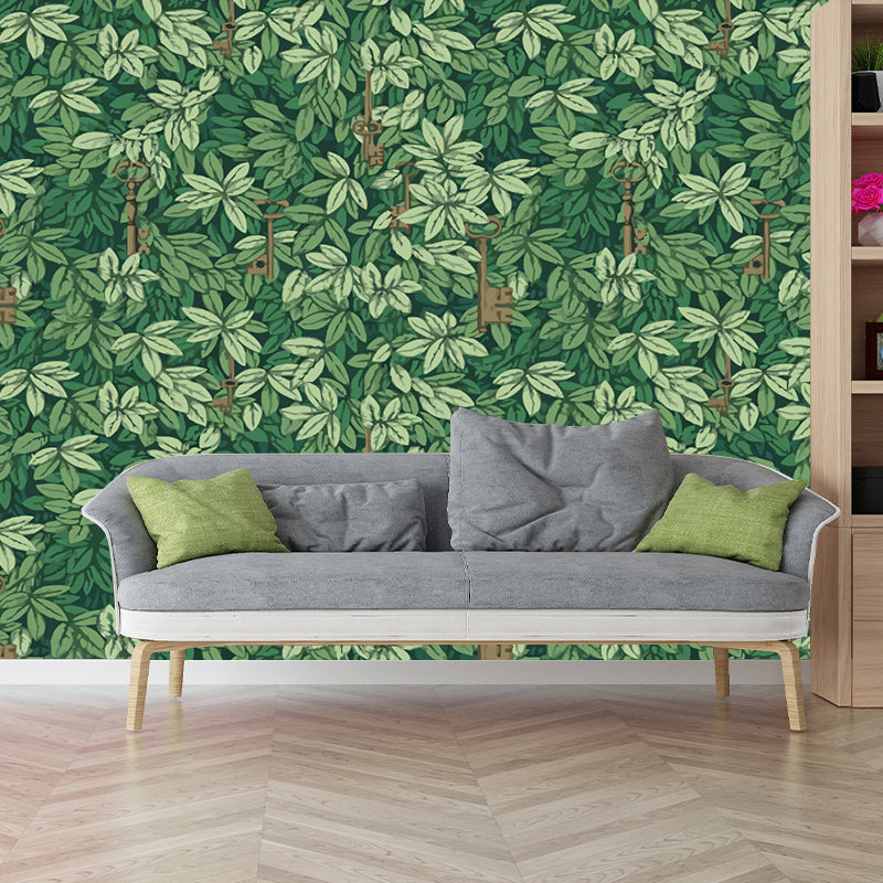 Green Botanix Murals Wallpaper Leaves Modern Moisture Resistant Wall Covering for Home Clearhalo 'Wall Decor' 'Wall Mural' 1185975