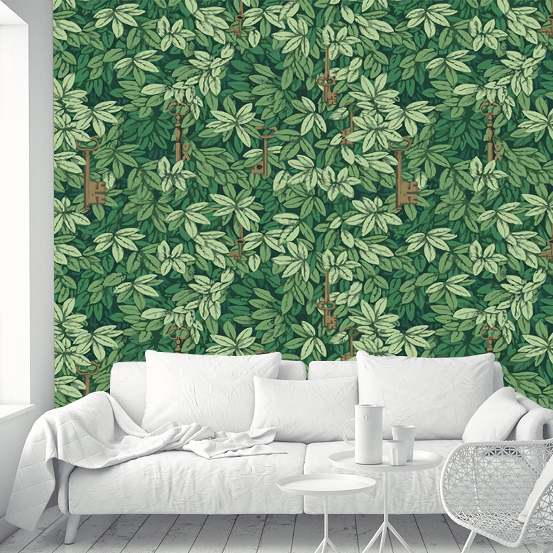 Green Botanix Murals Wallpaper Leaves Modern Moisture Resistant Wall Covering for Home Clearhalo 'Wall Decor' 'Wall Mural' 1185976