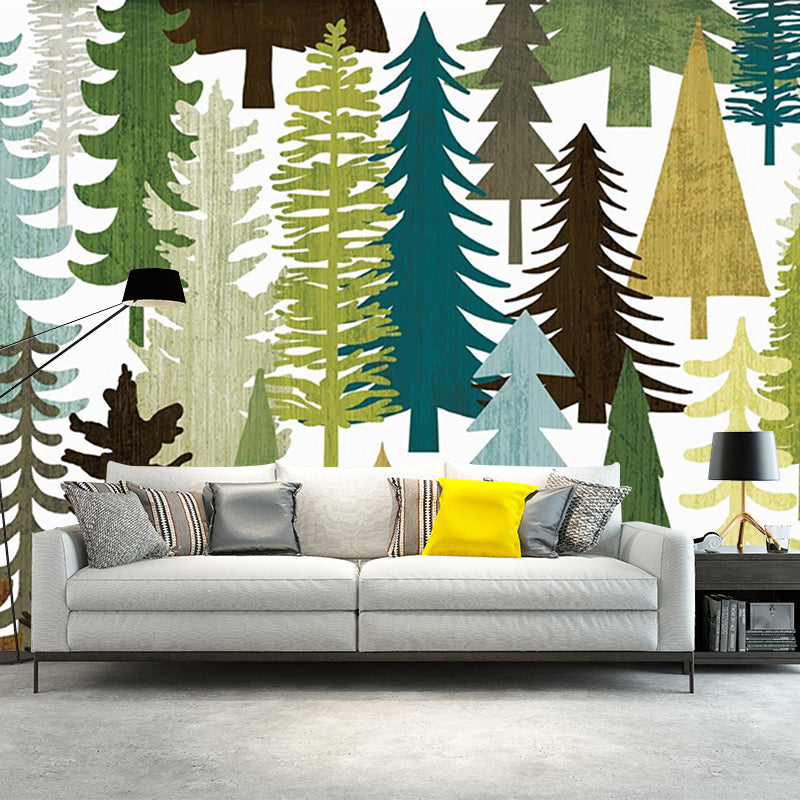 Whole Trees Mural in Soft Color Non-Woven Fabric Wall Art for Decoration, Personalised Size Blue-Yellow-Green Clearhalo 'Wall Decor' 'Wall Mural' 1185979