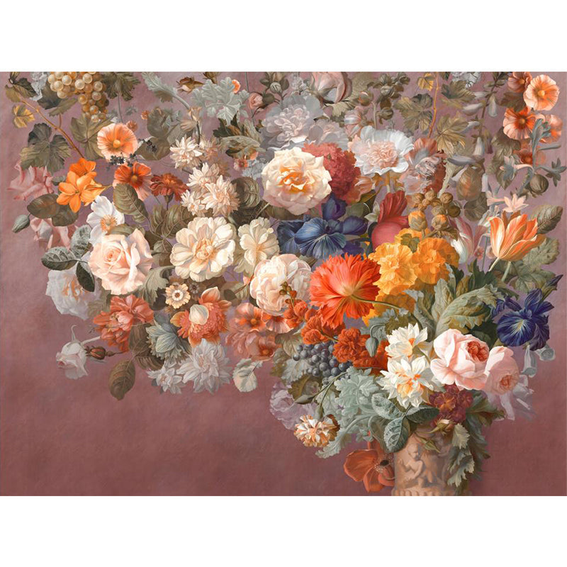 Modern Flowers Wall Murals Non-Woven Decorative Orange Pink Wall Covering for Fireplace Clearhalo 'Wall Decor' 'Wall Mural' 1185987