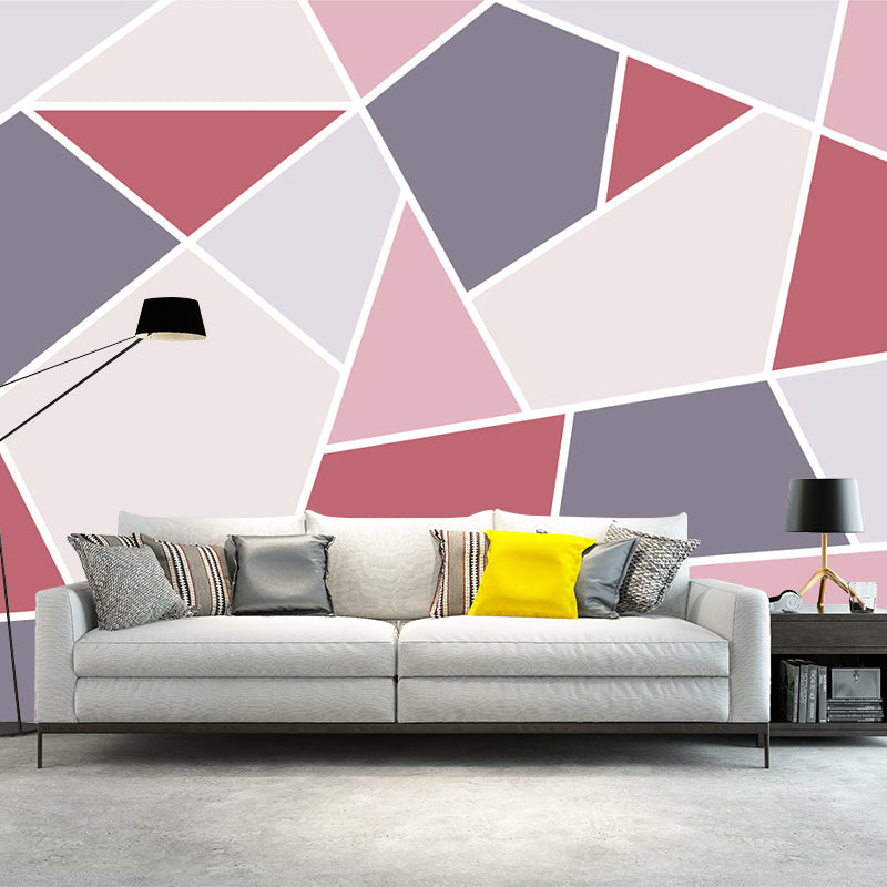 Full Size Geometry Wallpaper Mural Contemporary Tangram Wall Covering in Grey and Pink Gray-Pink Clearhalo 'Wall Decor' 'Wall Mural' 1185994