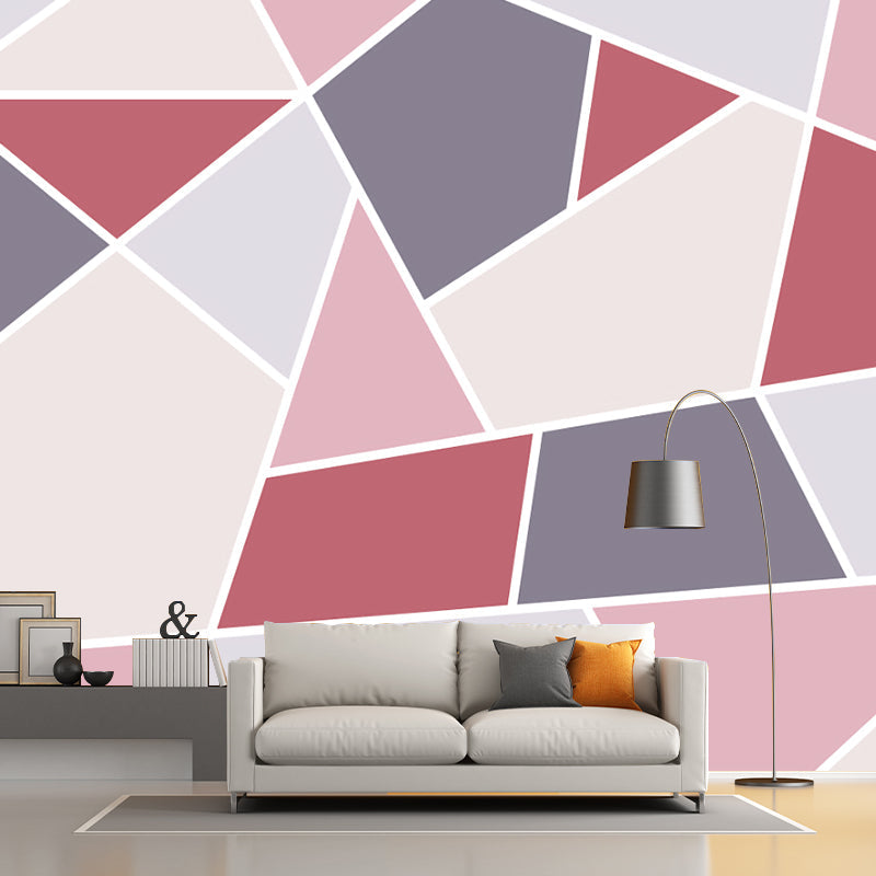 Full Size Geometry Wallpaper Mural Contemporary Tangram Wall Covering in Grey and Pink Clearhalo 'Wall Decor' 'Wall Mural' 1185995