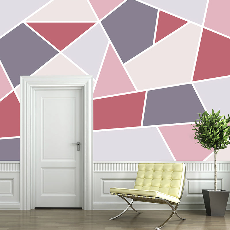 Full Size Geometry Wallpaper Mural Contemporary Tangram Wall Covering in Grey and Pink Clearhalo 'Wall Decor' 'Wall Mural' 1185996