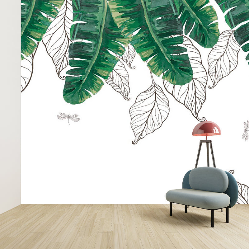 Illustration Banana Leaf Mural Wallpaper Whole Wall Covering for Bedroom, Personalized Size Clearhalo 'Wall Decor' 'Wall Mural' 1186000