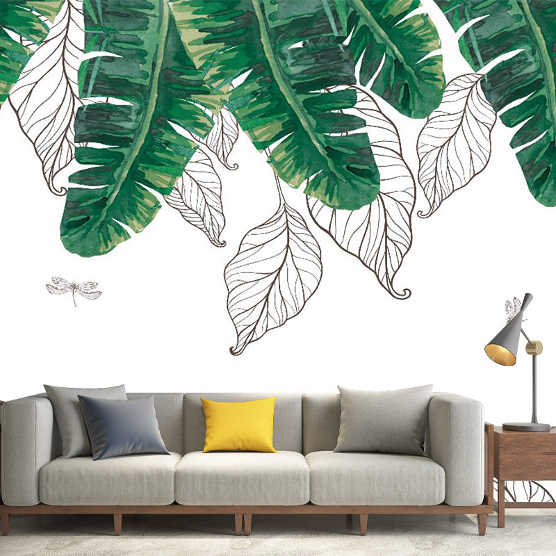 Illustration Banana Leaf Mural Wallpaper Whole Wall Covering for Bedroom, Personalized Size Clearhalo 'Wall Decor' 'Wall Mural' 1186001