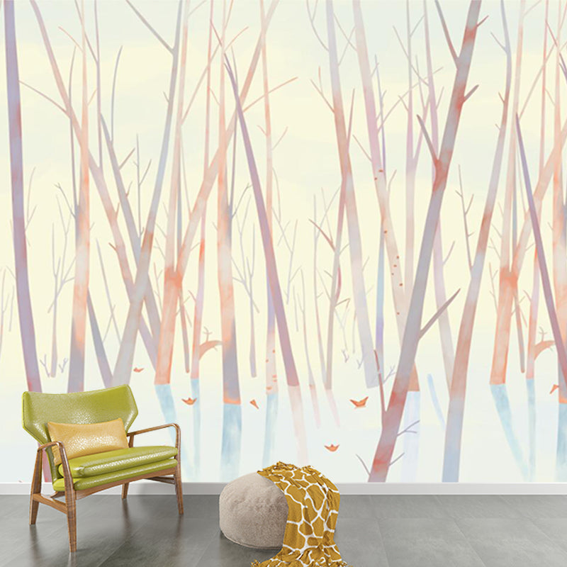 Tree without Leaf Murals Wallpaper Modern Eco-Friendly Fireplace Wall Decor, Full Size Clearhalo 'Wall Decor' 'Wall Mural' 1186015