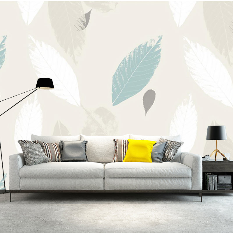 Blue and Yellow Leaves Murals for Wall Stain Resistant Modern Bedroom Wall Covering Yellow-Blue Clearhalo 'Wall Decor' 'Wall Mural' 1186019