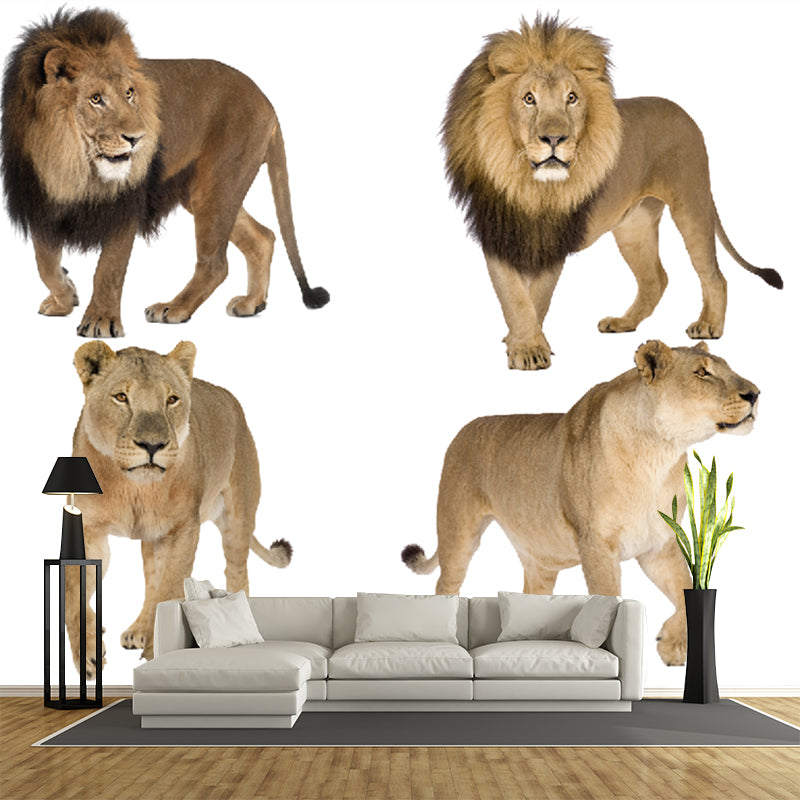 Photography Lions Mural Decal Whole Wall Covering for Accent Wall, Made to Measure Brown Clearhalo 'Wall Decor' 'Wall Mural' 1186034