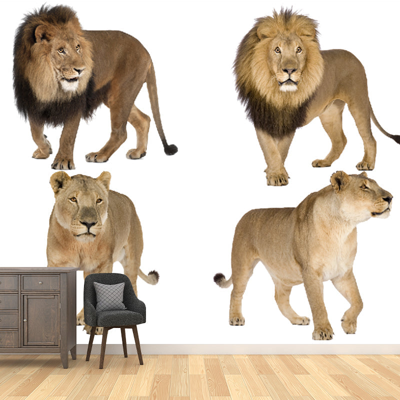 Photography Lions Mural Decal Whole Wall Covering for Accent Wall, Made to Measure Clearhalo 'Wall Decor' 'Wall Mural' 1186035