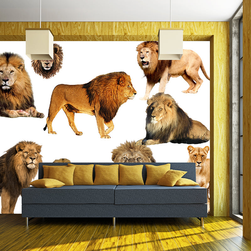 Contemporary Lions Murals Non-Woven Fabric Washable Brown Wall Covering for Accent Wall Brown Clearhalo 'Wall Decor' 'Wall Mural' 1186049