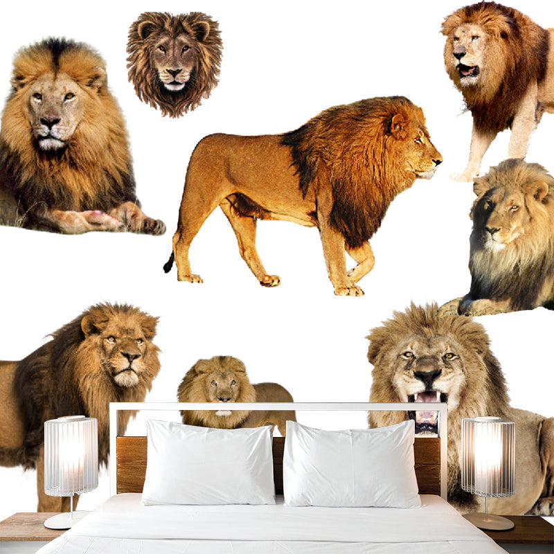 Contemporary Lions Murals Non-Woven Fabric Washable Brown Wall Covering for Accent Wall Clearhalo 'Wall Decor' 'Wall Mural' 1186050