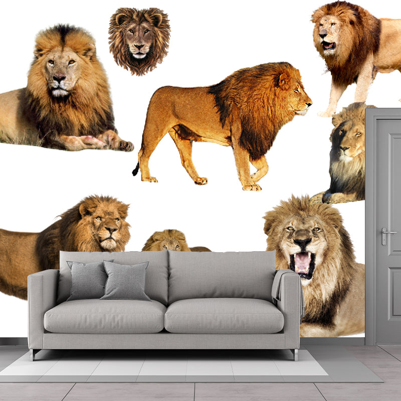 Contemporary Lions Murals Non-Woven Fabric Washable Brown Wall Covering for Accent Wall Clearhalo 'Wall Decor' 'Wall Mural' 1186051