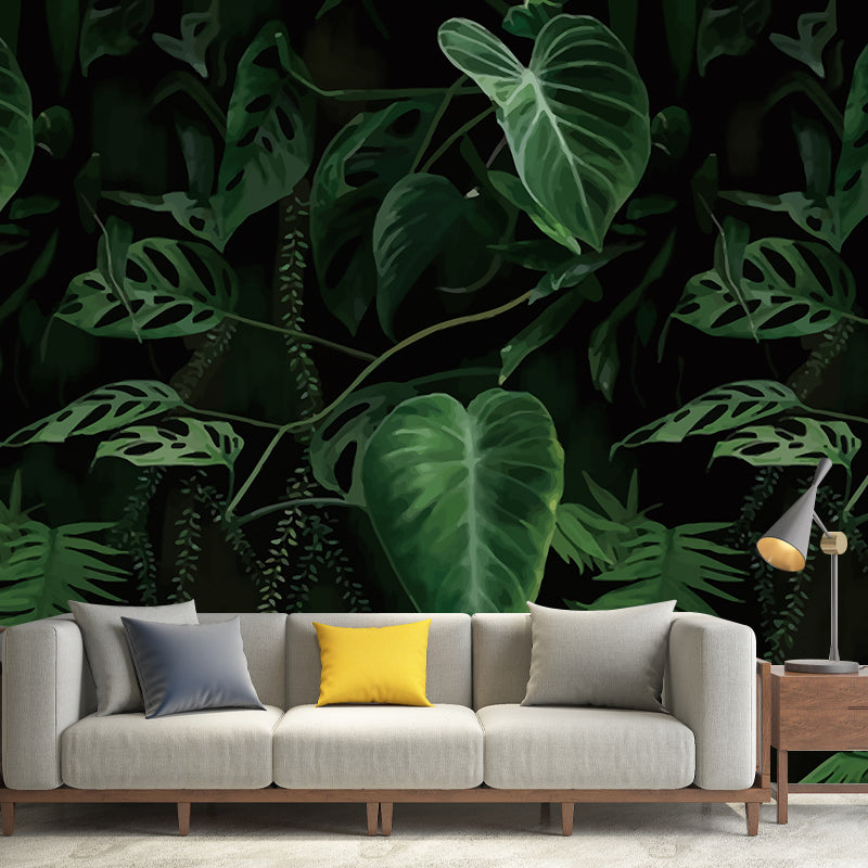 Tropical Elephant Ear Plant Murals Decal Green Leaves Wall Covering for Home Gallery Green Clearhalo 'Wall Decor' 'Wall Mural' 1186084