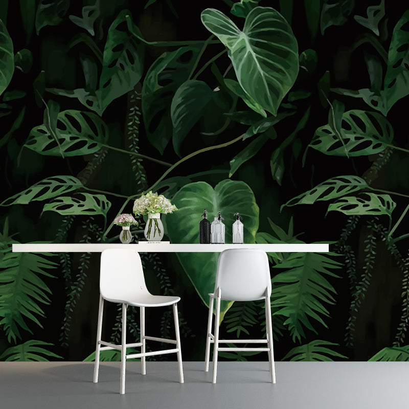 Tropical Elephant Ear Plant Murals Decal Green Leaves Wall Covering for Home Gallery Clearhalo 'Wall Decor' 'Wall Mural' 1186085