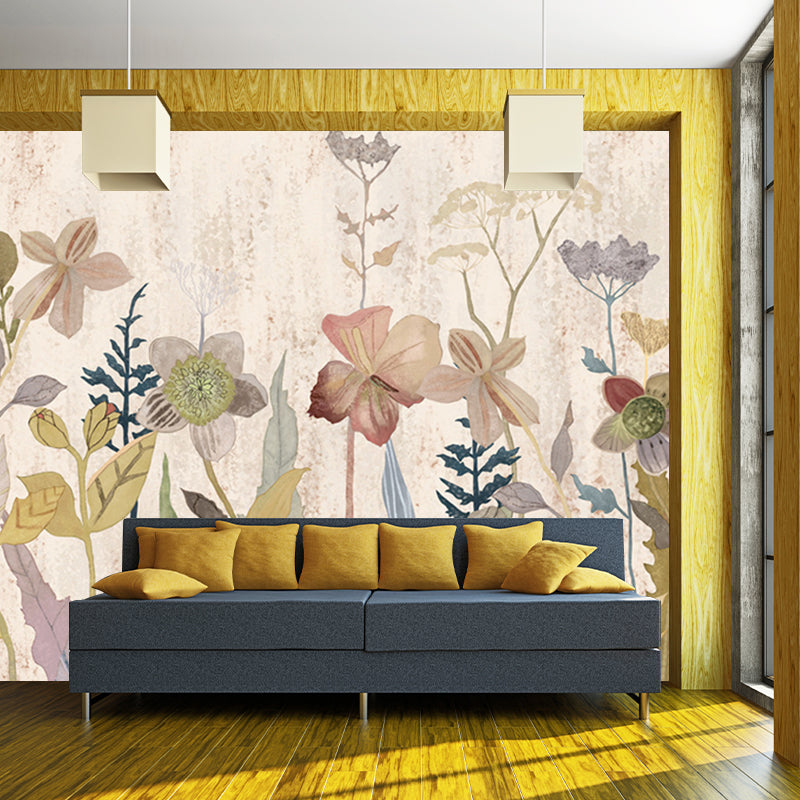 Brown Retro Style Wallpaper Mural Large Size Flower Print Wall Covering for Home Brown Clearhalo 'Wall Decor' 'Wall Mural' 1186109