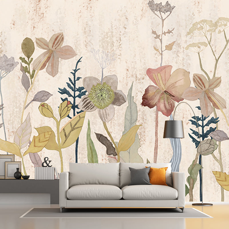 Brown Retro Style Wallpaper Mural Large Size Flower Print Wall Covering for Home Clearhalo 'Wall Decor' 'Wall Mural' 1186110