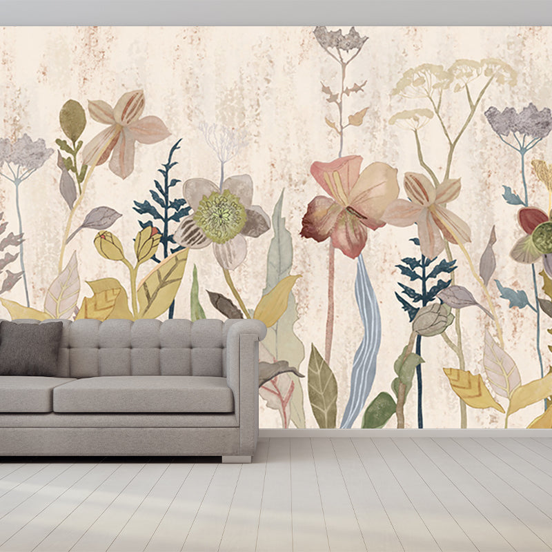 Brown Retro Style Wallpaper Mural Large Size Flower Print Wall Covering for Home Clearhalo 'Wall Decor' 'Wall Mural' 1186111