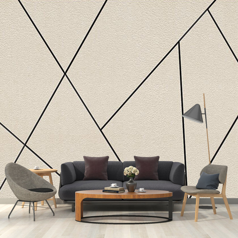 Black Lines Wall Paper Murals Geometric Minimalistic Waterproof Wall Decor for Bedroom Brown Clearhalo 'Wall Decor' 'Wall Mural' 1186134