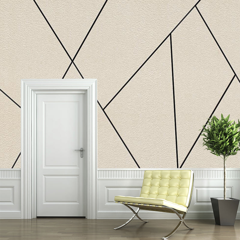 Black Lines Wall Paper Murals Geometric Minimalistic Waterproof Wall Decor for Bedroom Clearhalo 'Wall Decor' 'Wall Mural' 1186136