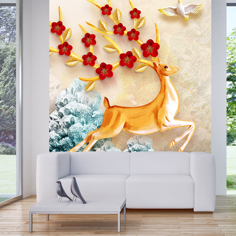 Illustration Stag Wall Murals Large Wall Art in Red-Yellow-Blue for Home Gallery, Made to Measure Red-Yellow-Blue Clearhalo 'Wall Decor' 'Wall Mural' 1186139