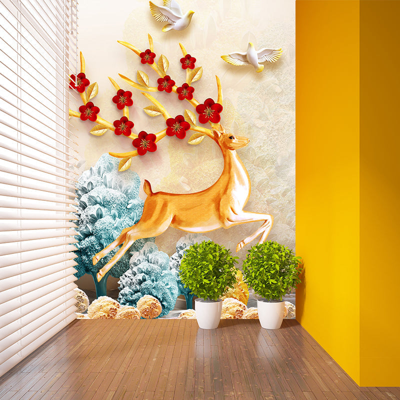 Illustration Stag Wall Murals Large Wall Art in Red-Yellow-Blue for Home Gallery, Made to Measure Clearhalo 'Wall Decor' 'Wall Mural' 1186140