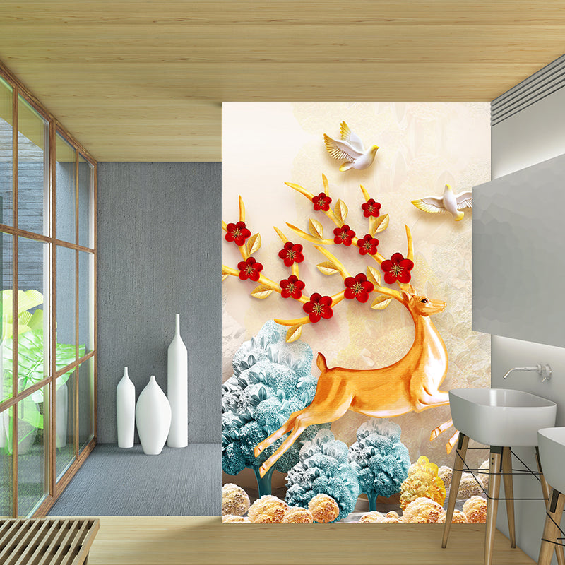 Illustration Stag Wall Murals Large Wall Art in Red-Yellow-Blue for Home Gallery, Made to Measure Clearhalo 'Wall Decor' 'Wall Mural' 1186141