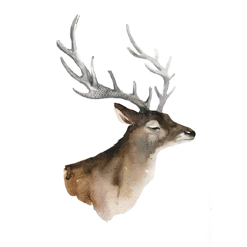 Brown Deer Head Painting Murals Wallpaper Stain-Resistant Wall Decoration for Living Room Clearhalo 'Wall Decor' 'Wall Mural' 1186167