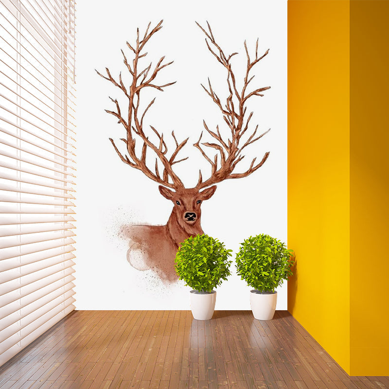 Non-Woven Waterproof Mural Nordic Style Deer Patterned Wall Covering in Brown for Home Clearhalo 'Wall Decor' 'Wall Mural' 1186176