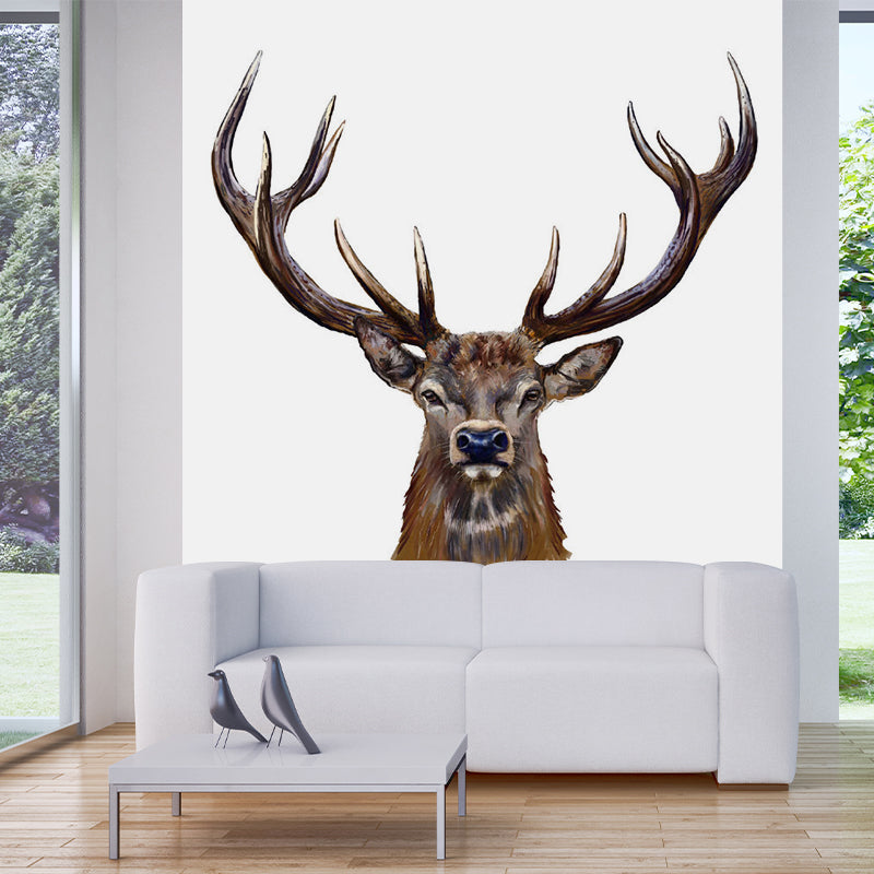 Scandinavian Male Deer Mural Decal Brown Living Room Wall Decor, Made to Measure Brown Clearhalo 'Wall Decor' 'Wall Mural' 1186179