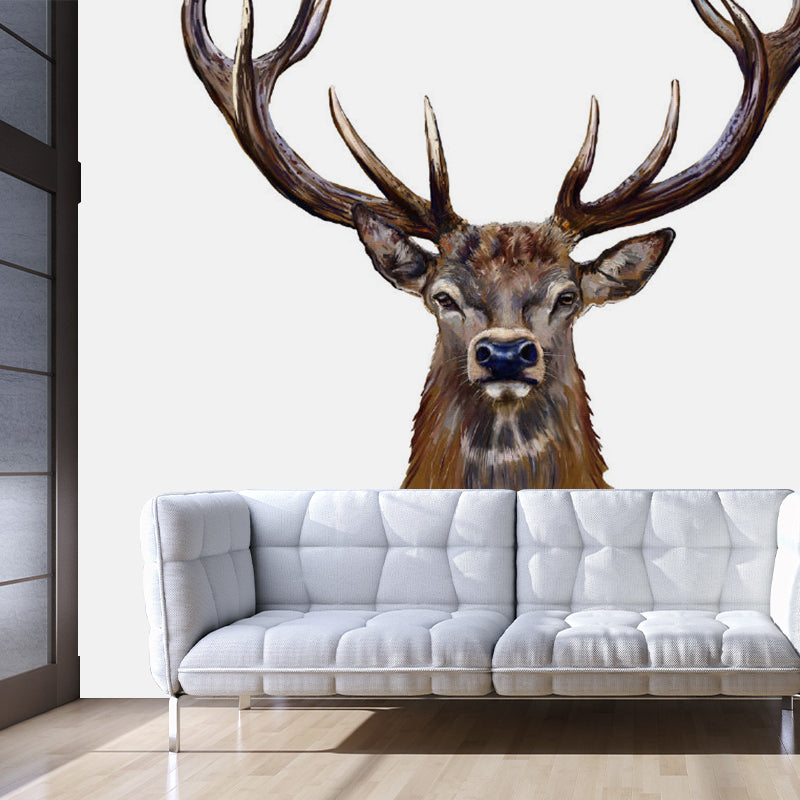 Scandinavian Male Deer Mural Decal Brown Living Room Wall Decor, Made to Measure Clearhalo 'Wall Decor' 'Wall Mural' 1186180