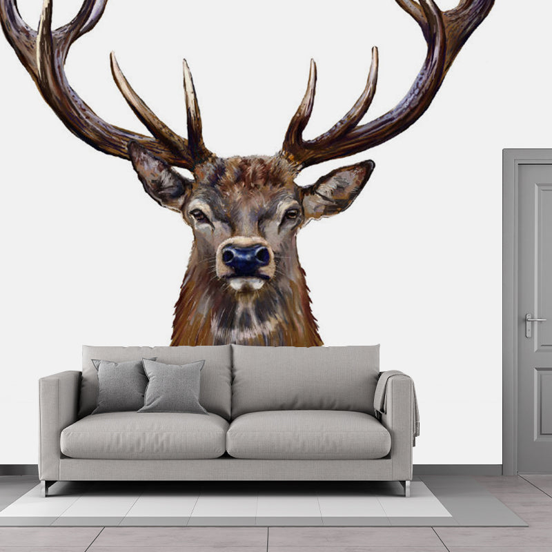 Scandinavian Male Deer Mural Decal Brown Living Room Wall Decor, Made to Measure Clearhalo 'Wall Decor' 'Wall Mural' 1186181