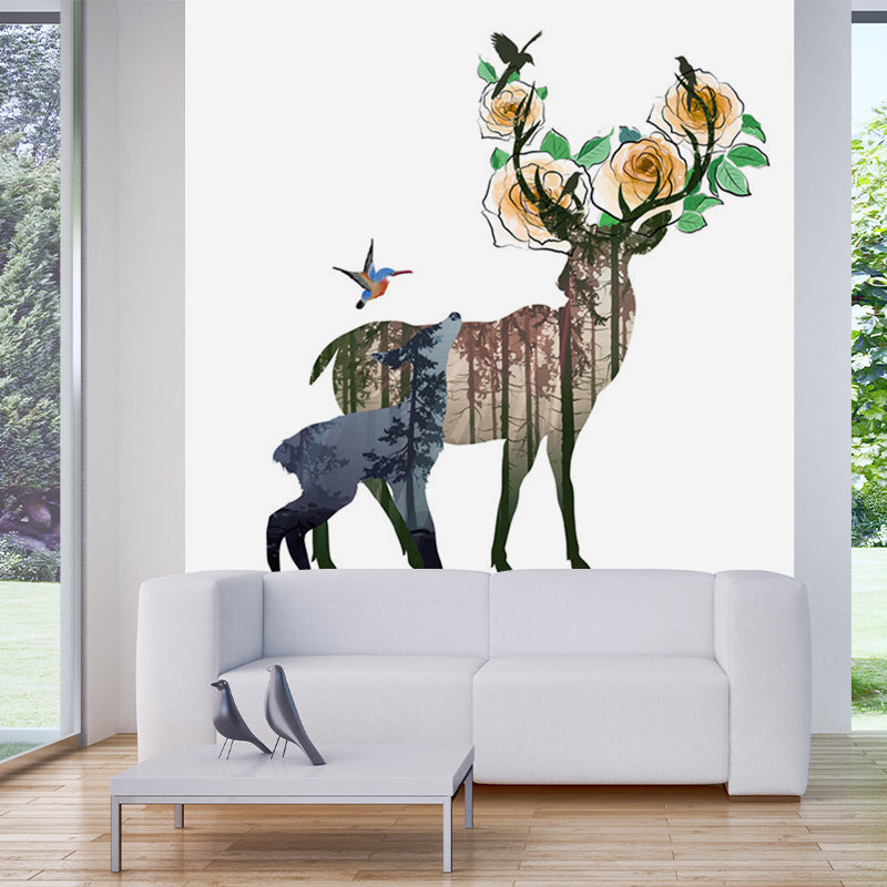 Modern Art Deers Wall Mural Brown Animal Wall Covering for Bedroom, Size Optional Brown Clearhalo 'Wall Decor' 'Wall Mural' 1186184