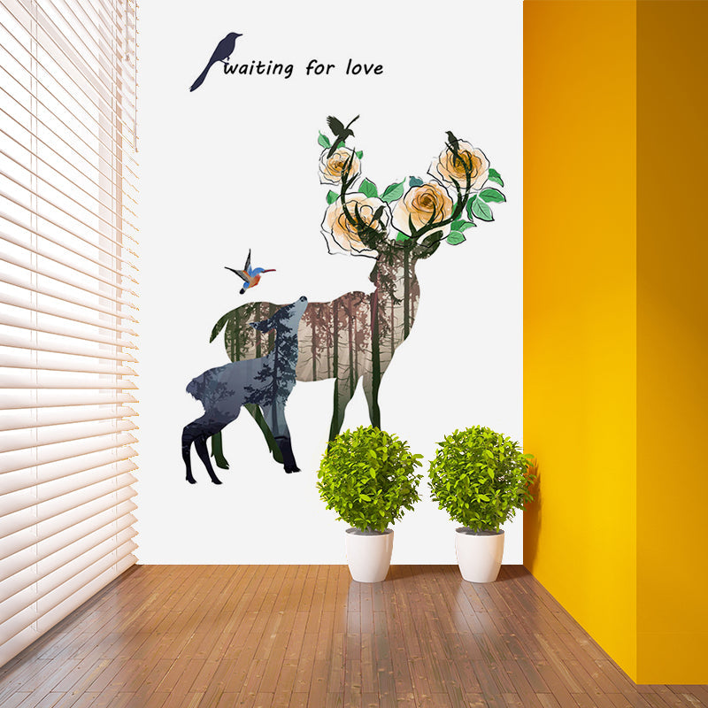 Modern Art Deers Wall Mural Brown Animal Wall Covering for Bedroom, Size Optional Clearhalo 'Wall Decor' 'Wall Mural' 1186185