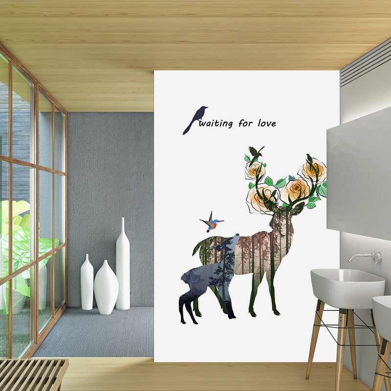 Modern Art Deers Wall Mural Brown Animal Wall Covering for Bedroom, Size Optional Clearhalo 'Wall Decor' 'Wall Mural' 1186186