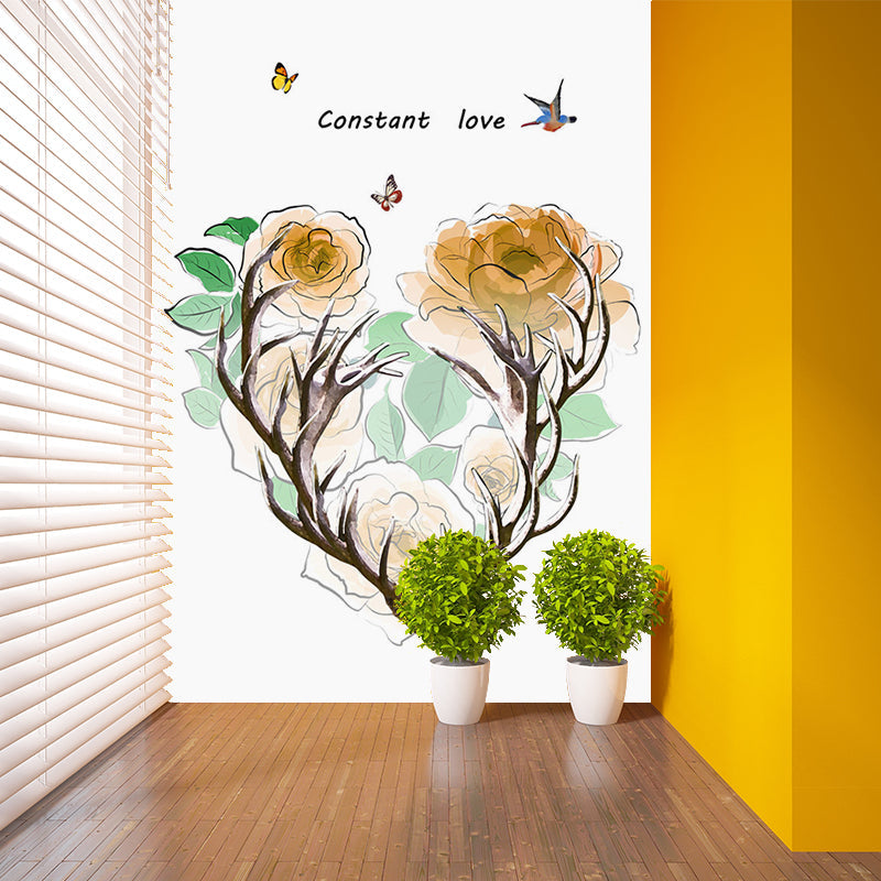 Stain Resistant Wallpaper Mural Artistry Non-Woven Fabric Wall Decor with Antler and Flower Pattern Clearhalo 'Wall Decor' 'Wall Mural' 1186190