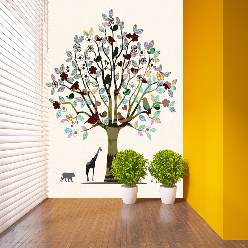 Tree and Animal Print Murals Brown Decorative Wall Art for Living Room, Custom-Made Clearhalo 'Wall Decor' 'Wall Mural' 1186210