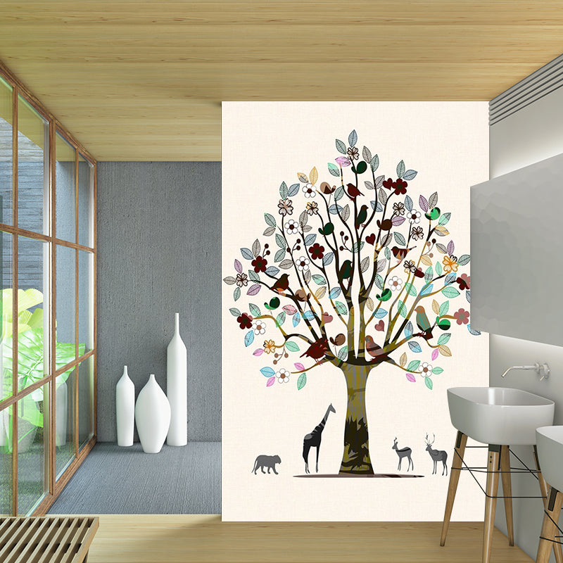 Tree and Animal Print Murals Brown Decorative Wall Art for Living Room, Custom-Made Clearhalo 'Wall Decor' 'Wall Mural' 1186211